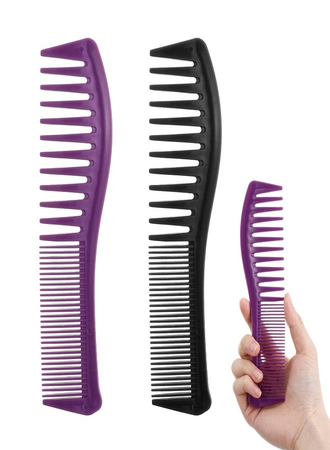 Larrel Detangling Comb, 2 Pcs Double-Sided Detangler Comb Curly Combs Fine And Wide Tooth Beard Combs Professional Combes for Women Men Barber Thin Thick Curly Straight Hair Styling Hair Care (Purple, Black) - Image 1